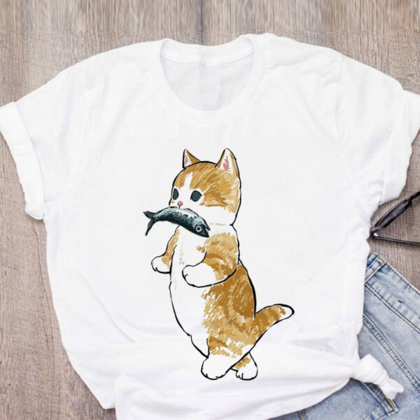 Cat Print Loose T-shirt