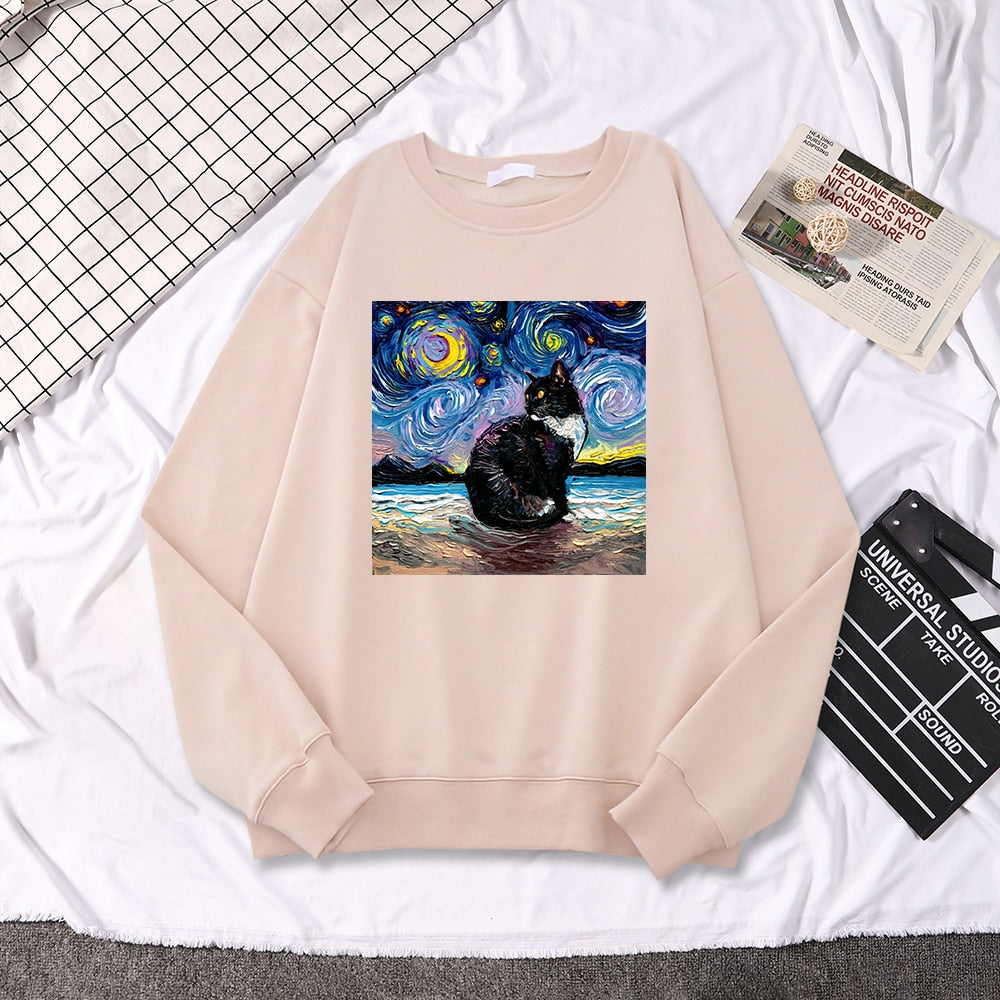 Starry Sky Cat Oversize Sweatshirt