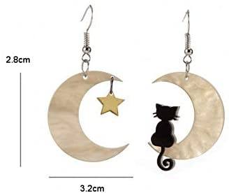 Black Cat on the Moon Dangle Earrings