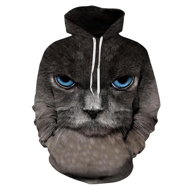 Glaring Cat Design Unisex Hoodie Jacket